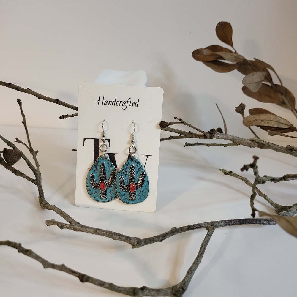 Cactus Dangle Pierced Earrings by TerriBWhite Designs